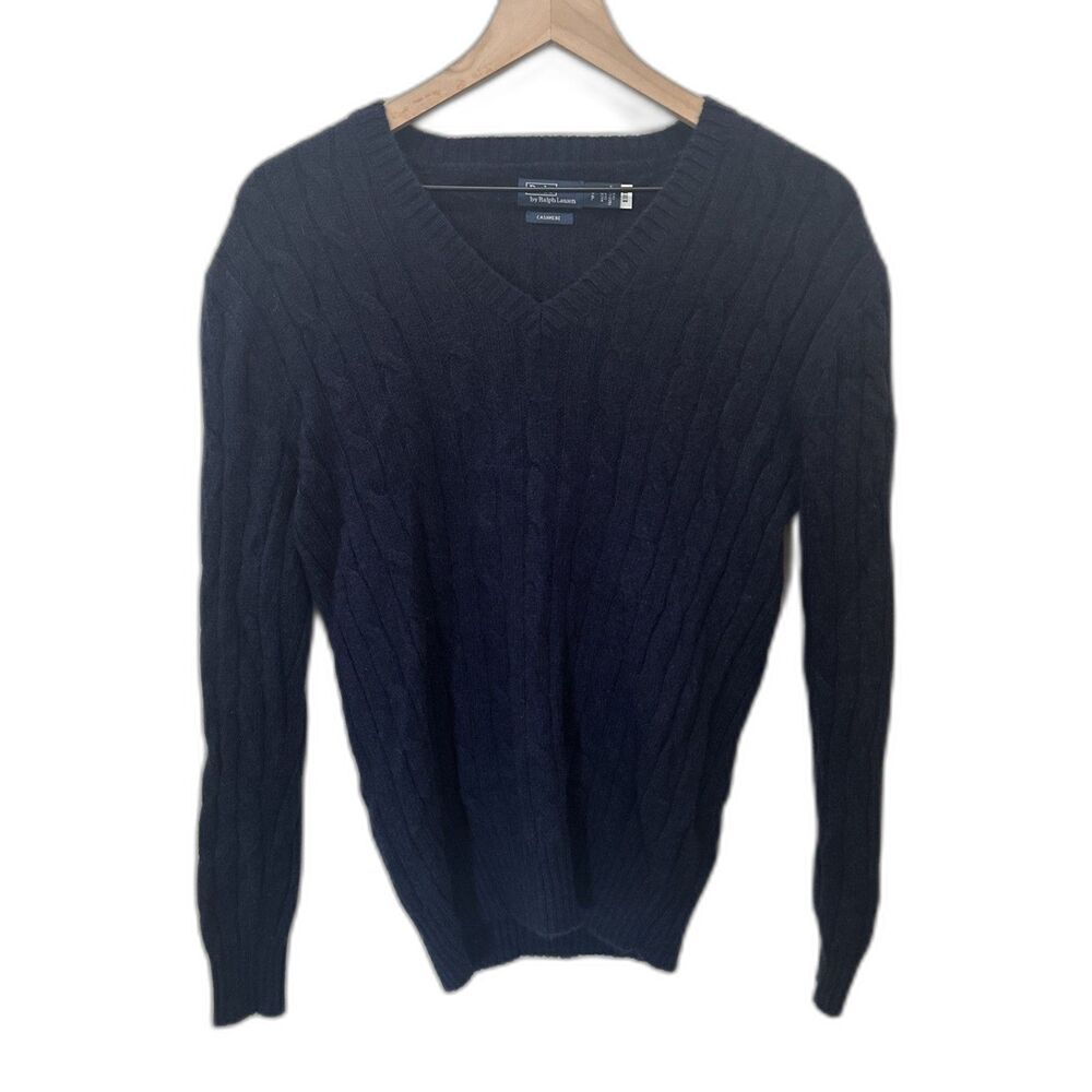 Polo Ralph Lauren Blue 100% Cashmere Cable Knit V-Neck Sweater Women's Small